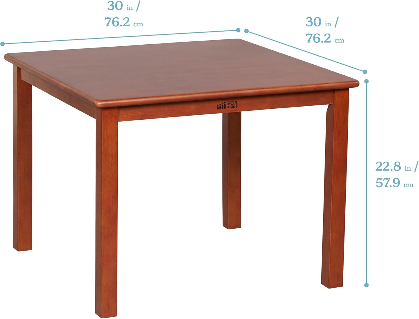 ECR4Kids 30in x 30in Square Hardwood Table and Chair Set, 12in Seat Height, Kids Furniture, Dark Walnut