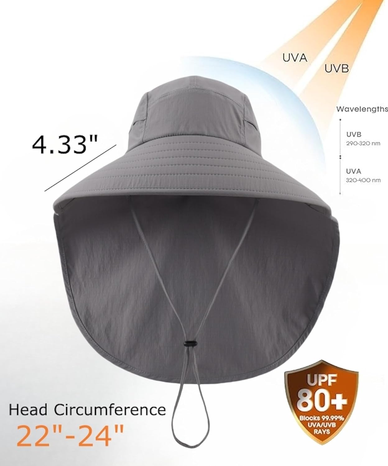 Home Prefer UPF 80+ Sun Hat for Men Women Wide Brim Sun Hat with Neck Flap Summer Safari UV Protection Gardening Fishing Hat