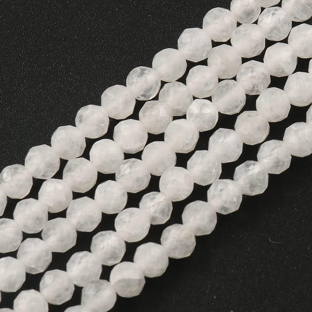 Song Xi 120pcs 3mm Natural White Moonstone Gemstone Beads Faceted Round Loose Stone Beads for Jewelry Making (1 Strand)