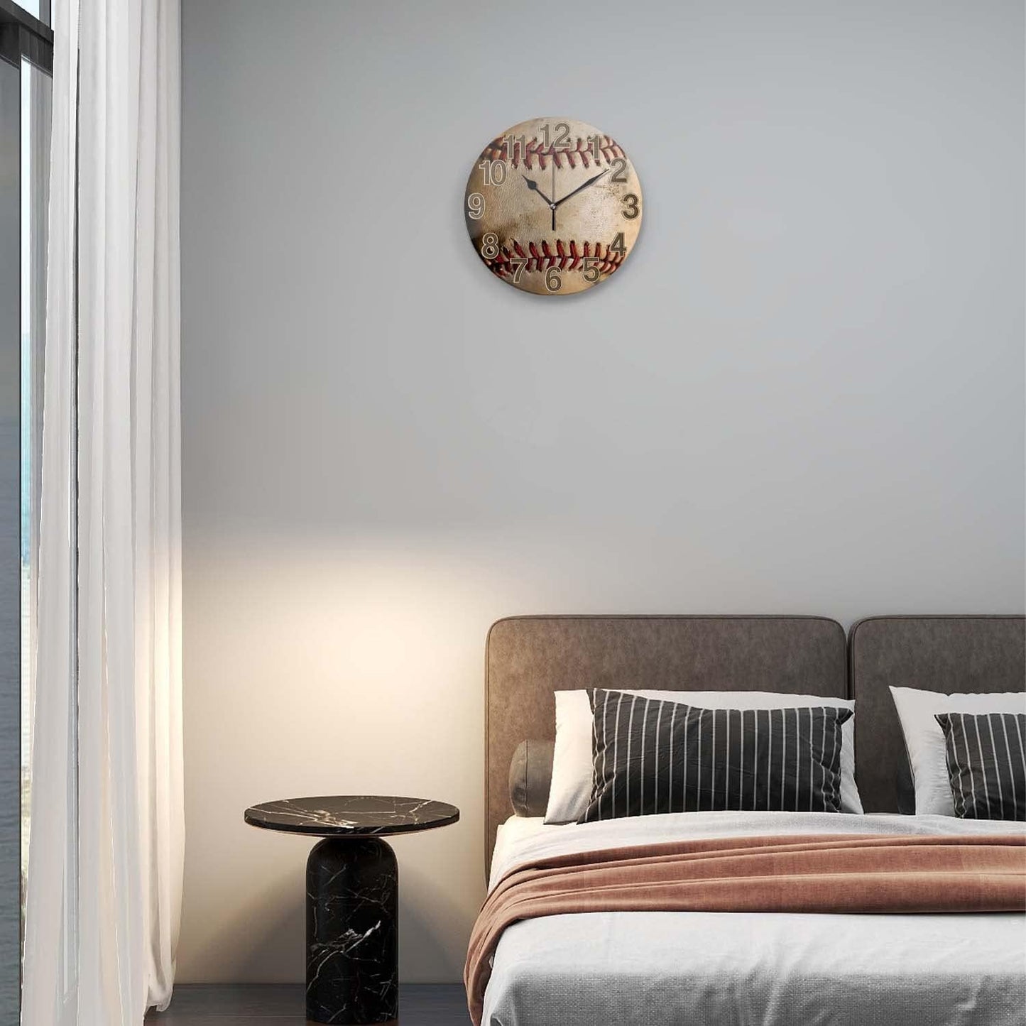 Silent Non-Ticking Sport Theme Wall Clocks, Vintage Baseball Wall Clock, Battery Operated 9.8"x9.8" Round Wall Clock for Home Decor Boy Room Living Room School Birthday Gift