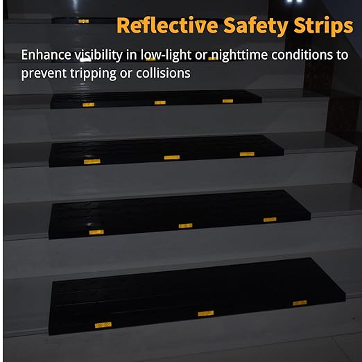 Rubber Stair Treads, 36"X10" 5 Pack Rubber Stair Treads for Wooden Steps, Non Slip Outdoor Step Mats with Nosing for Concrete Marble Tile Metal Steps - Black