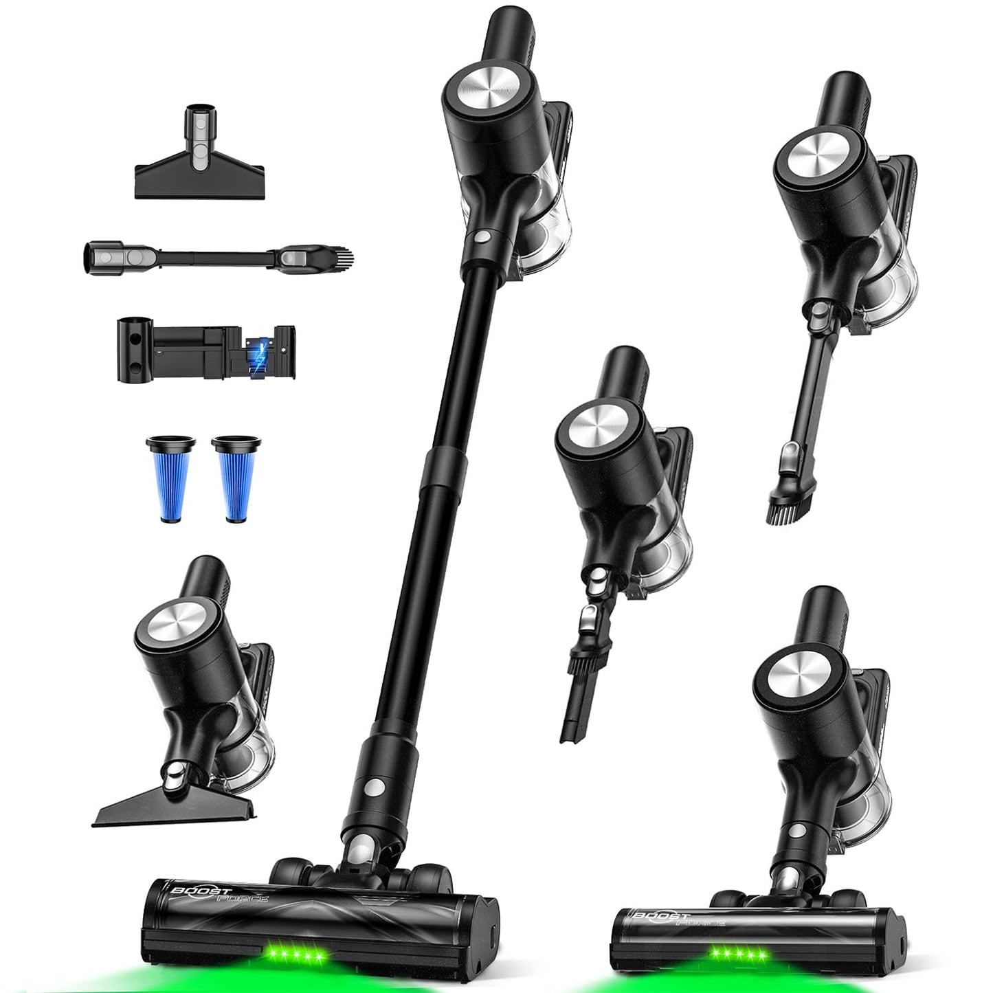 Cordless Vacuum Cleaner, 46Kpa/55 Mins Vacuum Cleaners for Home, Self-Standing Stick Vacuum with Rechargeable Dock,LED Display &