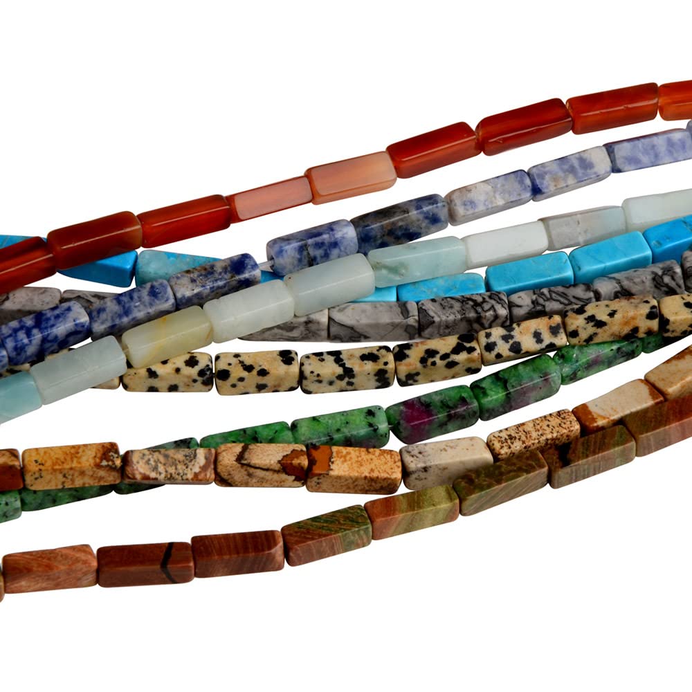 4x13mm Natural Stone Lapis Lazuli Rectangular Column Tube Cylinder Spacer Loose Beads Gemstone for DIY Bracelets Necklace Jewelry Making Strand 15 Inch (28-30pcs)