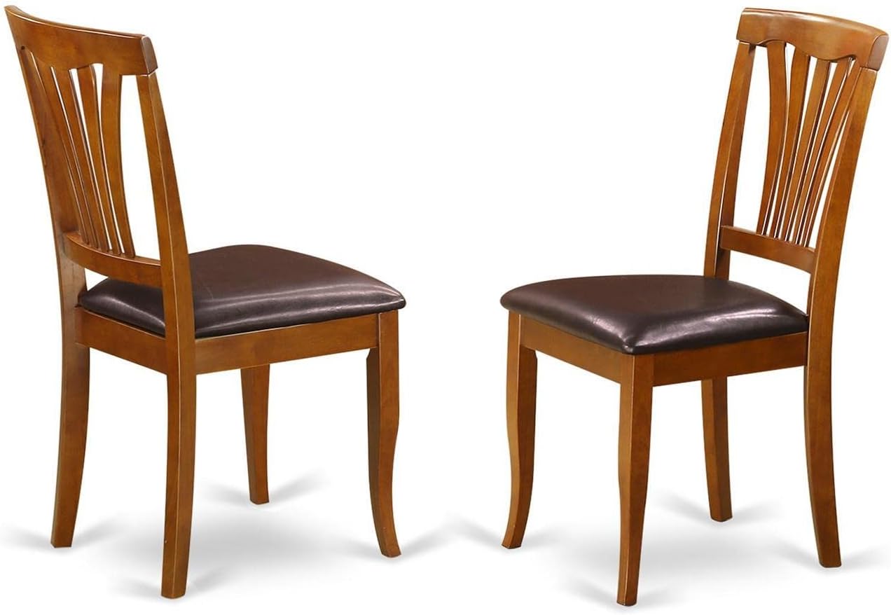 East West Furniture DLAV5-SBR-LC 5 Piece Dining Room Table Set Includes a Round Kitchen Table with Dropleaf and 4 Faux Leather Upholstered Dining Chairs, 42x42 Inch, Saddle Brown