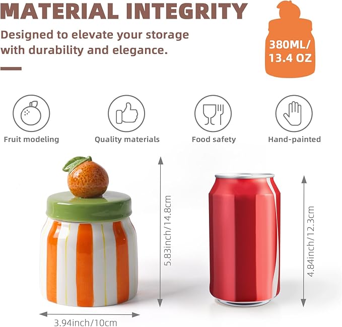 Cookie Jars with Lid Airtight, Hand Painted Orange Ceramic Food Storage Containers with Lids for Home Decor and Kitchen Countertops, For Coffee, Spices, Sugar, Tea, Salt, Honey, Candy, Nut