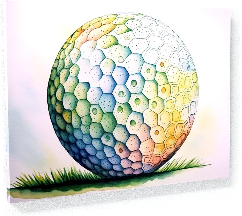 Sense Canvas Golf Ball Watercolor 27 Canvas Art - Home Decor Wall Art Print Poster Painting Small 16x12 / 1.5"