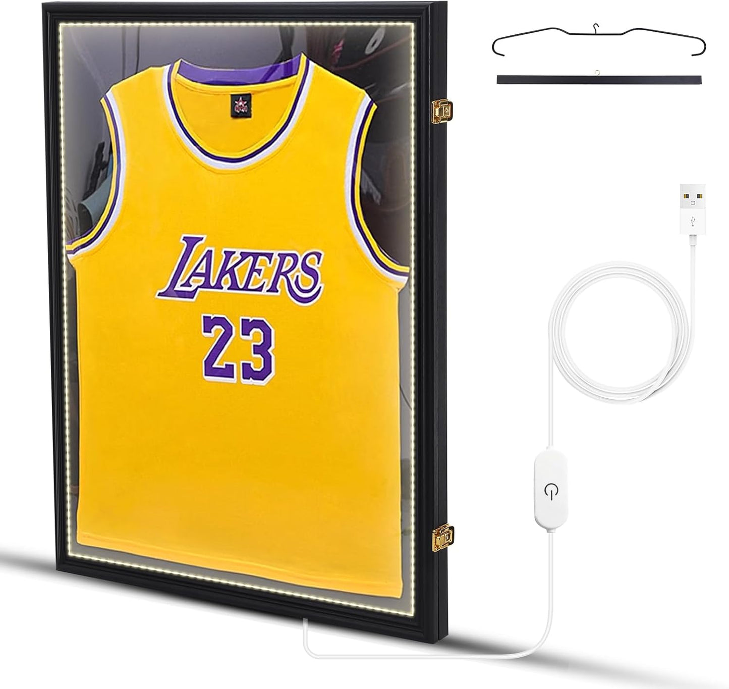 Nice C Jersey Frame Display Case with Lights, LED, UV Protection, Valet Pinboard, Acrylic, Basketball