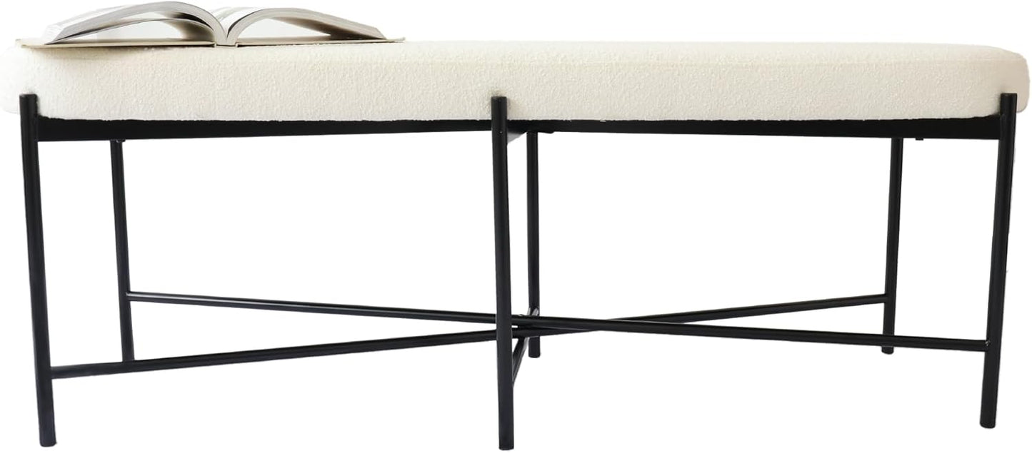 54” upholstered Boucle Accent Ottoman Bench for entryway, Living Rooms, lounges, bedrooms-White Boucle