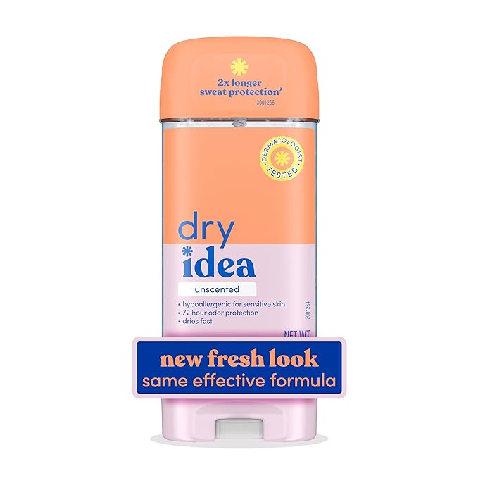 Dry Idea Gel Deodorant & Antiperspirant for Women - Hypoallergenic for Sensitive Skin, 2X Longer Sweat Protection, 72Hr Sweat & Odor Protection, Unscented, Womens Deodorant, 3 oz (Pack of 12)