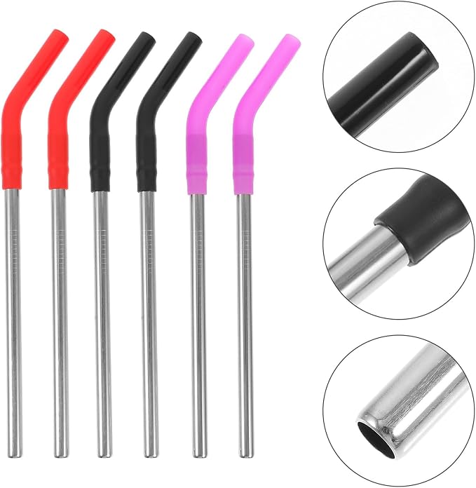 Unomor 6Pcs Reusable Stainless Steel Drinking Straws with Silicone Tips Anti-scald Smooth Inner Wall for Tumblers Mugs Wine Glasses Multi-color for Parties and Everyday Use