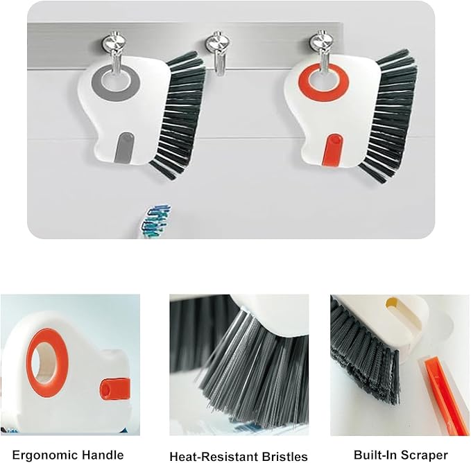 2 in 1 Groove Cleaning Brush Window Track Cleaning Tools, Multifunction Crevice Brush with Hard Bristle and Hidden Scraper, Kitchen Brush Window Track Cleaner for Sliding Door Track, Sill (Grey)