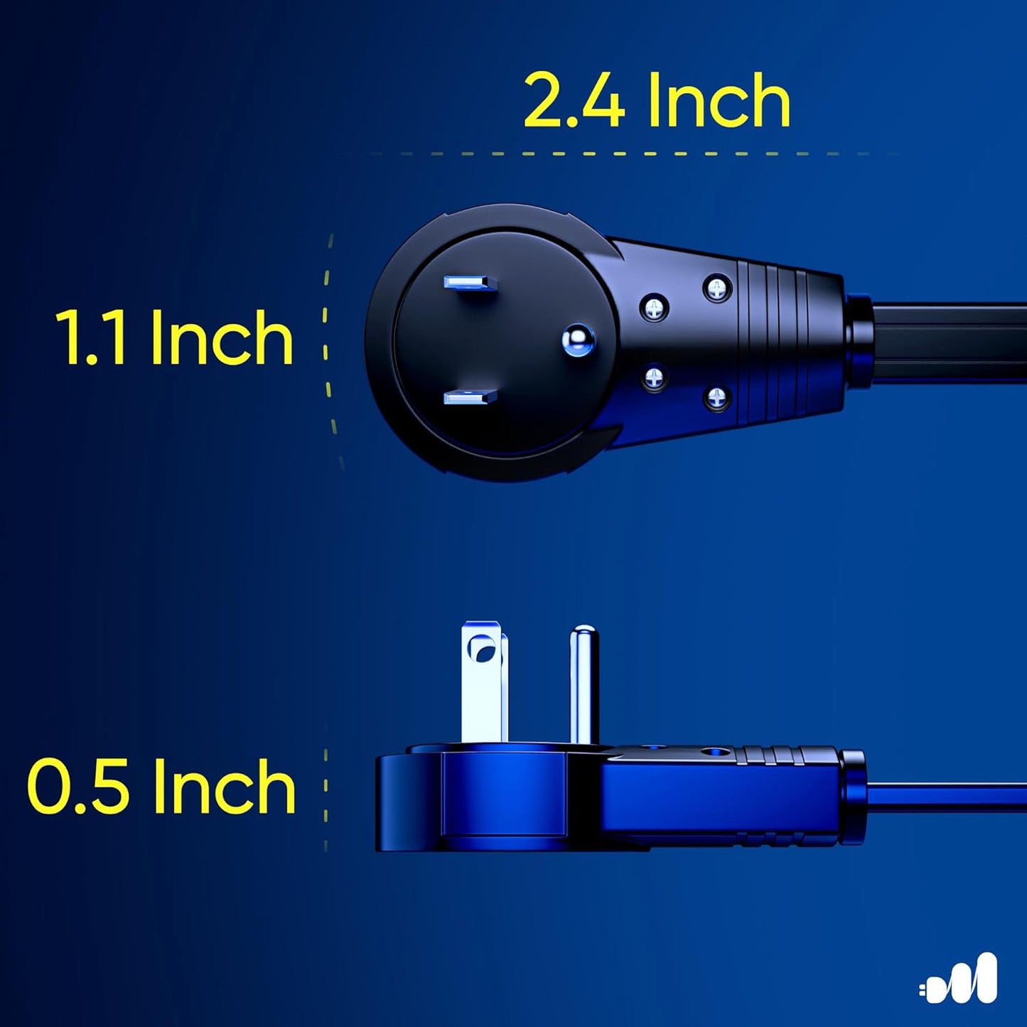 Maximm Cable 1 Ft 360° Rotating Flat Plug Extension Cord/Wire, 16 AWG Multi 3 Outlet Extension Wire, 3 Prong Grounded Wire - Black - UL Certified