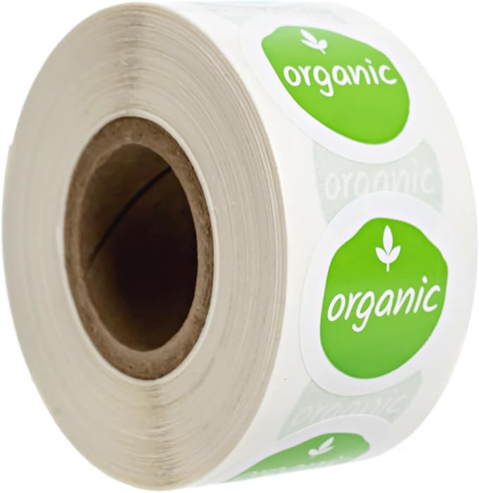 Organic Leaf Stickers/Roll of 500 Small 1" Round White Gloss Natural Garden Labels/Small 1" Round Modern Fresh Farmers Market Community Garden Food Label/Made in The USA