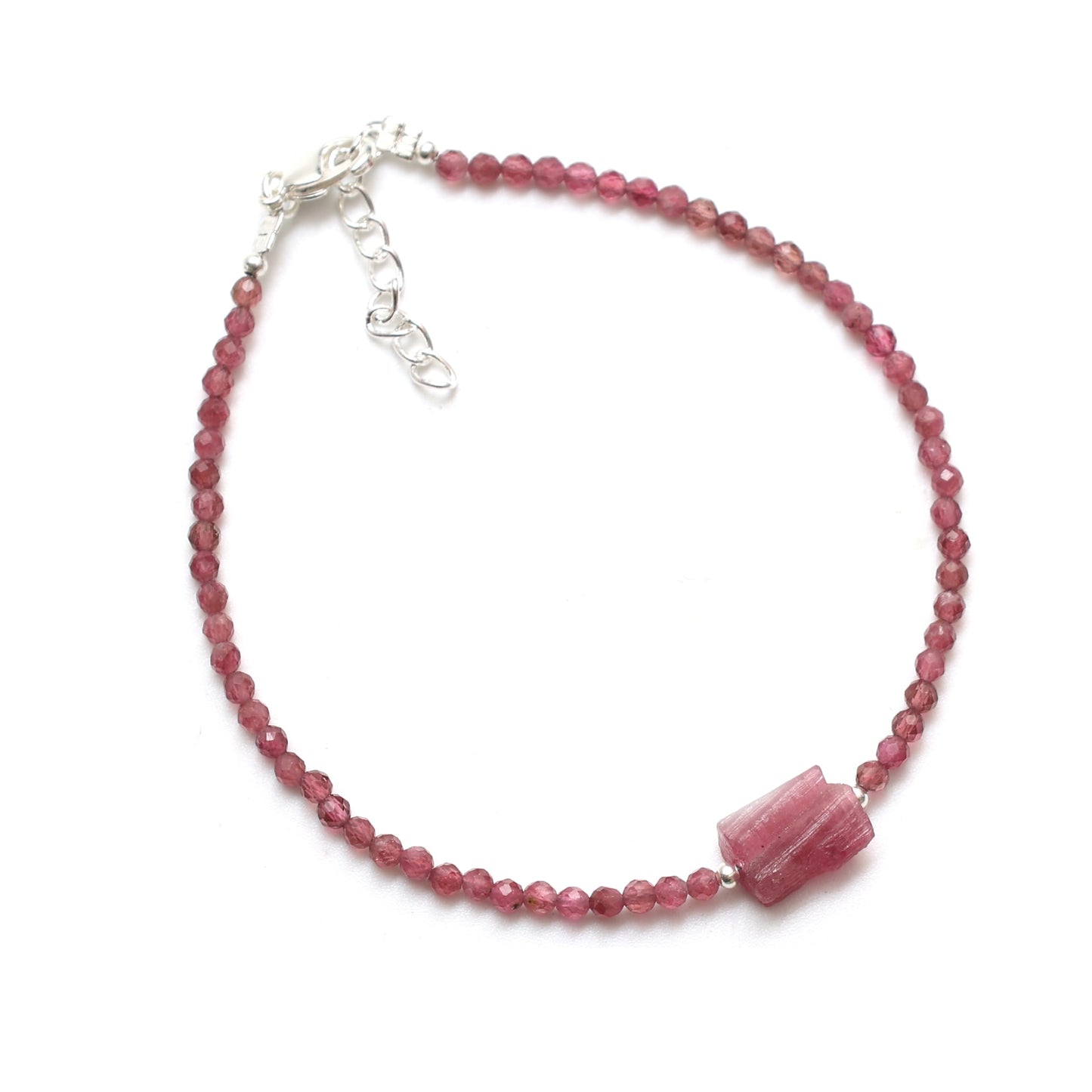 Gempires Pink Tourmaline Beads With Raw Beaded Bracelet October Birthstone Crystal Jewelry With 7 + 1 Inch Adjustable Hypoallergenic Chain