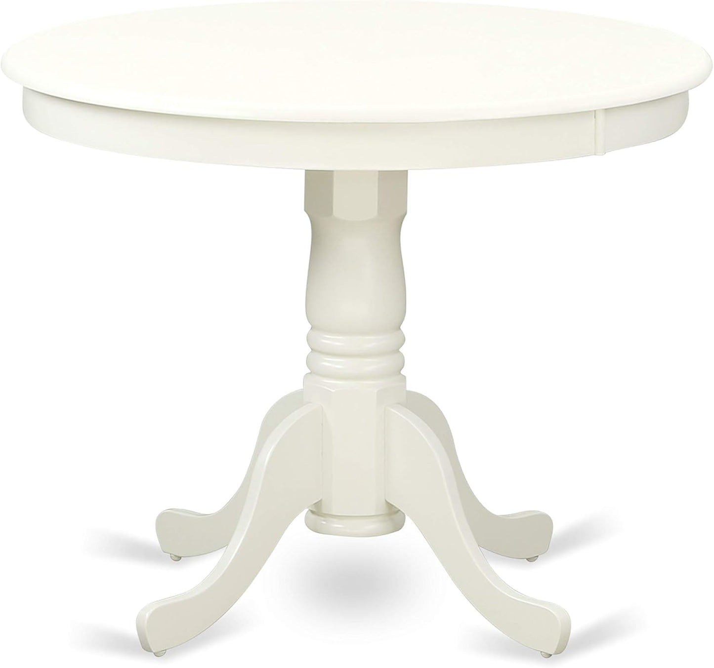 East West Furniture ANLA5-LWH-06 5 Piece Dining Room Furniture Set Includes a Round Kitchen Table with Pedestal and 4 Shitake Linen Fabric Parsons Dining Chairs, 36x36 Inch, Linen White
