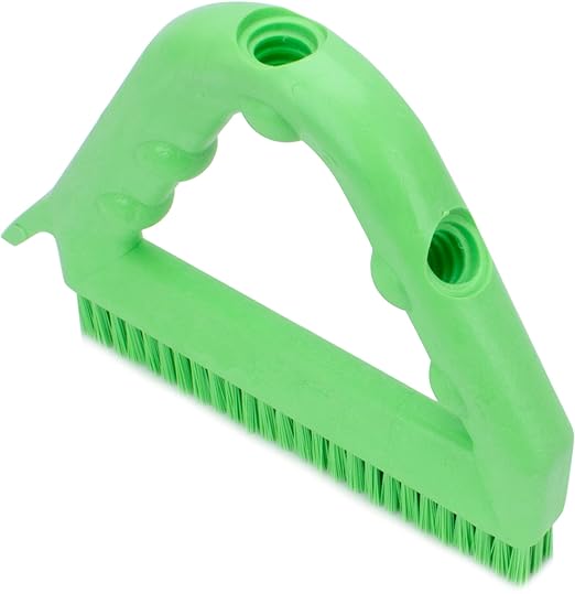SPARTA Plastic Commercial Grout Brush, Triangle-Shaped Scrub Brush with Scraper and Two Threaded Holes for Attaching Handle (Sold Separately), 9 x 7 x 7 Inches, Lime