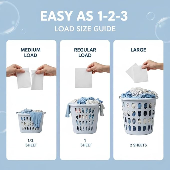 Laundry Detergent Sheets - Pre-Cut Fragrance Free Sheets for Freshness - 100% Natural Plant-Based Formula - Eco Friendly, Lightweight, Travel Ready - Up to 60 Loads in Compact Packaging