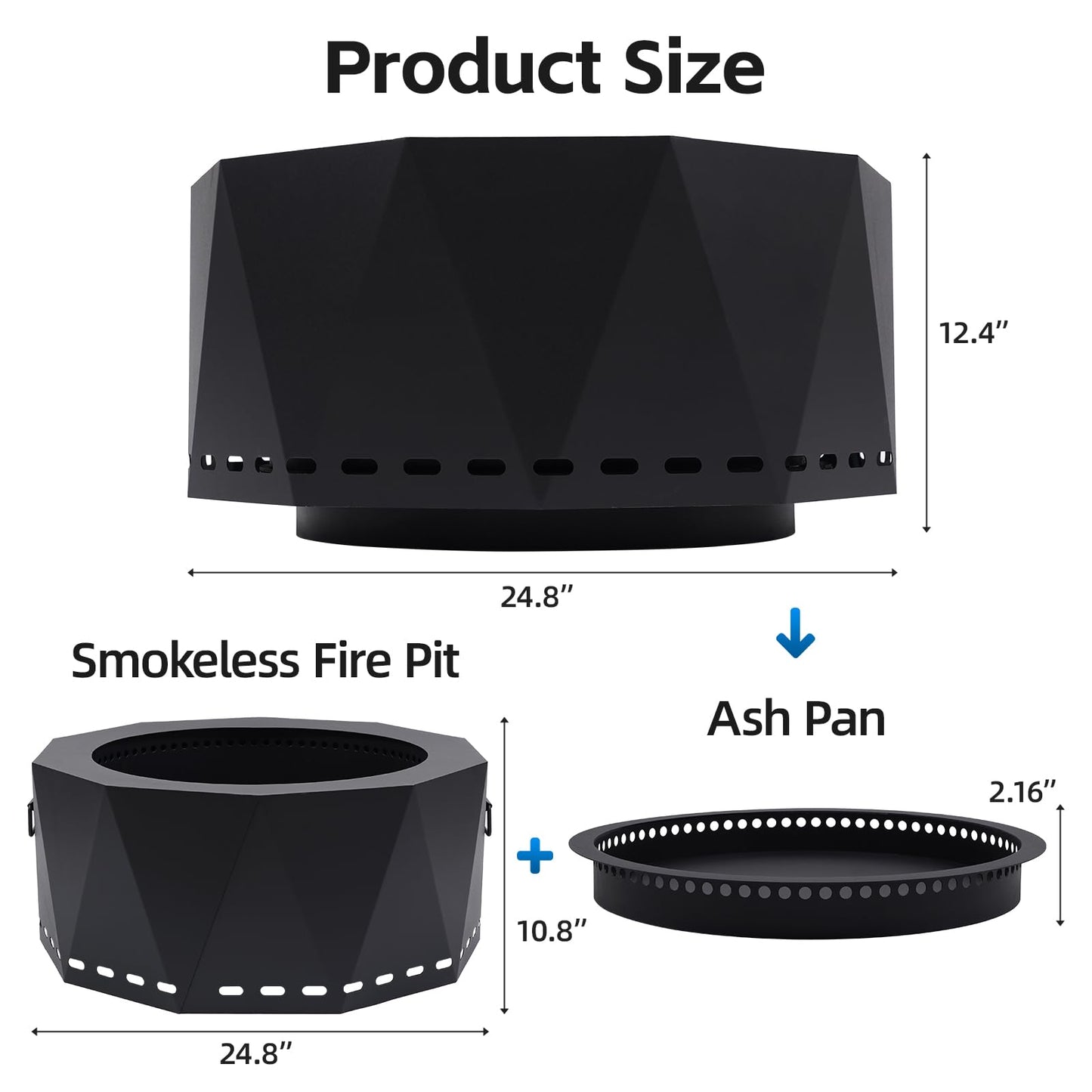 Permade Smokeless Firepit Outdoor-25 Inch Large Smokeless Fire Pits for Outside with Handles, Portable Low Smoke Metal Wood Stove for Camping, Patio, Backyard, Garden, Picnic-XL