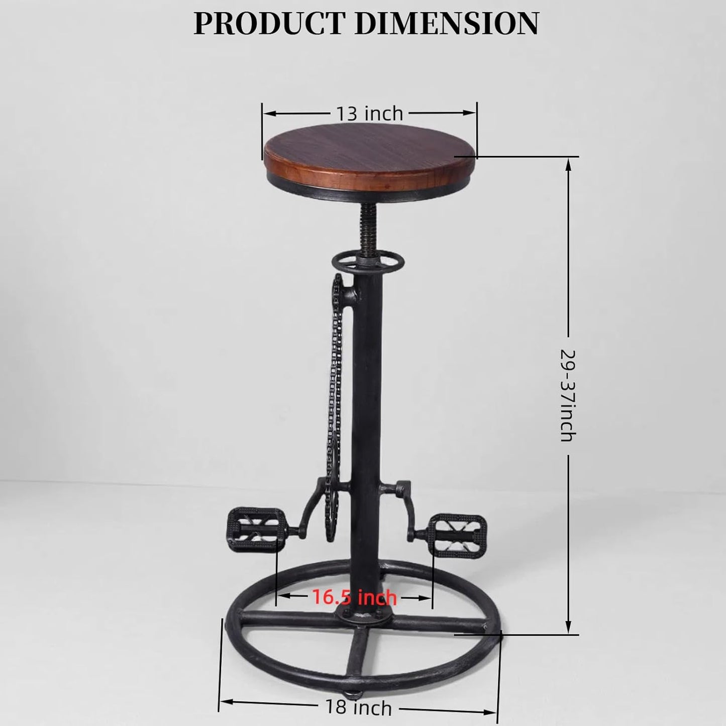Set of 2 Industrial Bar Stool-Swivel Vintage Coffee Kitchen Dining Island Chair-Bike Pedal Footrest-Extra Tall Pub Height Adjustable 29-37"