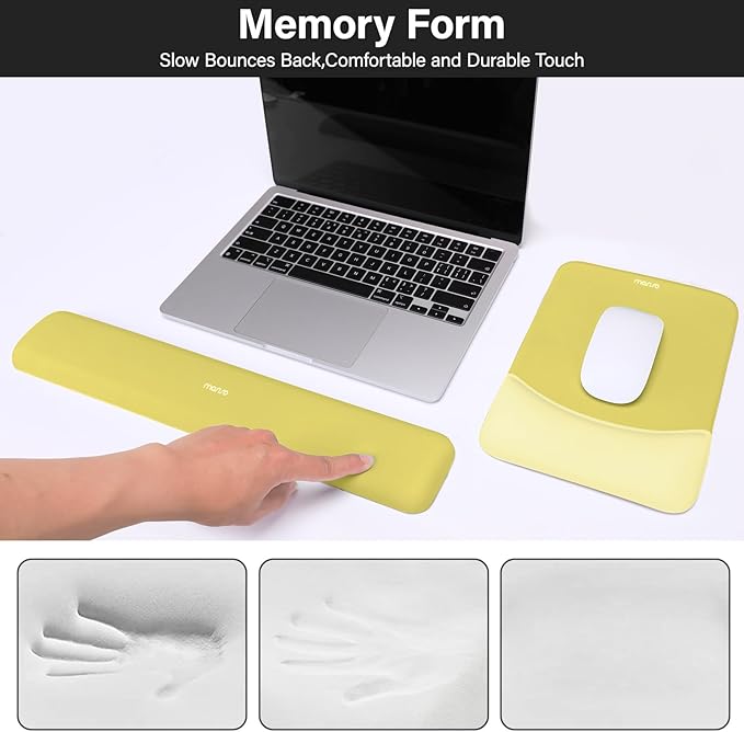MOSISO Wrist Rest Support for Mouse Pad&Keyboard Set, Rectangular Ergonomic Mousepad Non-Slip Base Home/Office Pain Relief&Easy Typing Pad with Neoprene Cloth&Raised Silicone Lining, Yellow