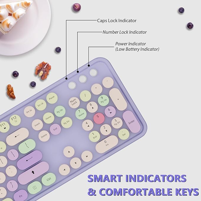 Wireless Typewriter Keyboard and Mouse - Wireless Keyboard with Silent Mouse, Cute Retro Keyboard Mouse Combo, 2.4G USB Computer Keyboard and Mouse for Windows Laptop/Desktop/PC(Purple)