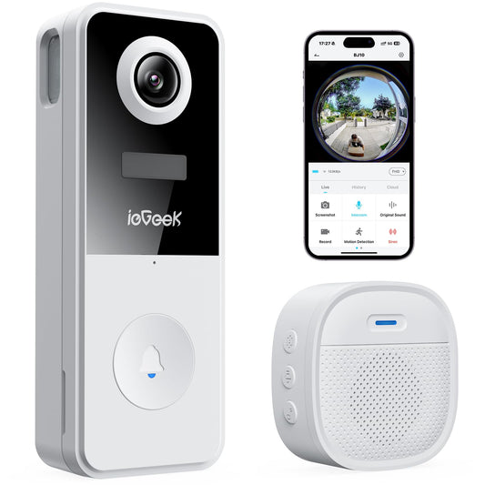 ieGeek Doorbell Camera Wireless No Subscription, 3MP Video Doorbell with Chime, 180 Head to Toe View, 2-Way Talk Voice Changer,