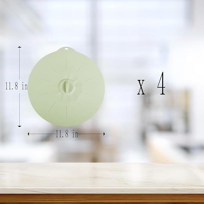 4 Pack 11.8" Silicone Lids for Cups Bowls Plates Pans, Microwave Splatter Cover, Kitchen Containers Lids Cover for Food Storage,Light Green Extra Large