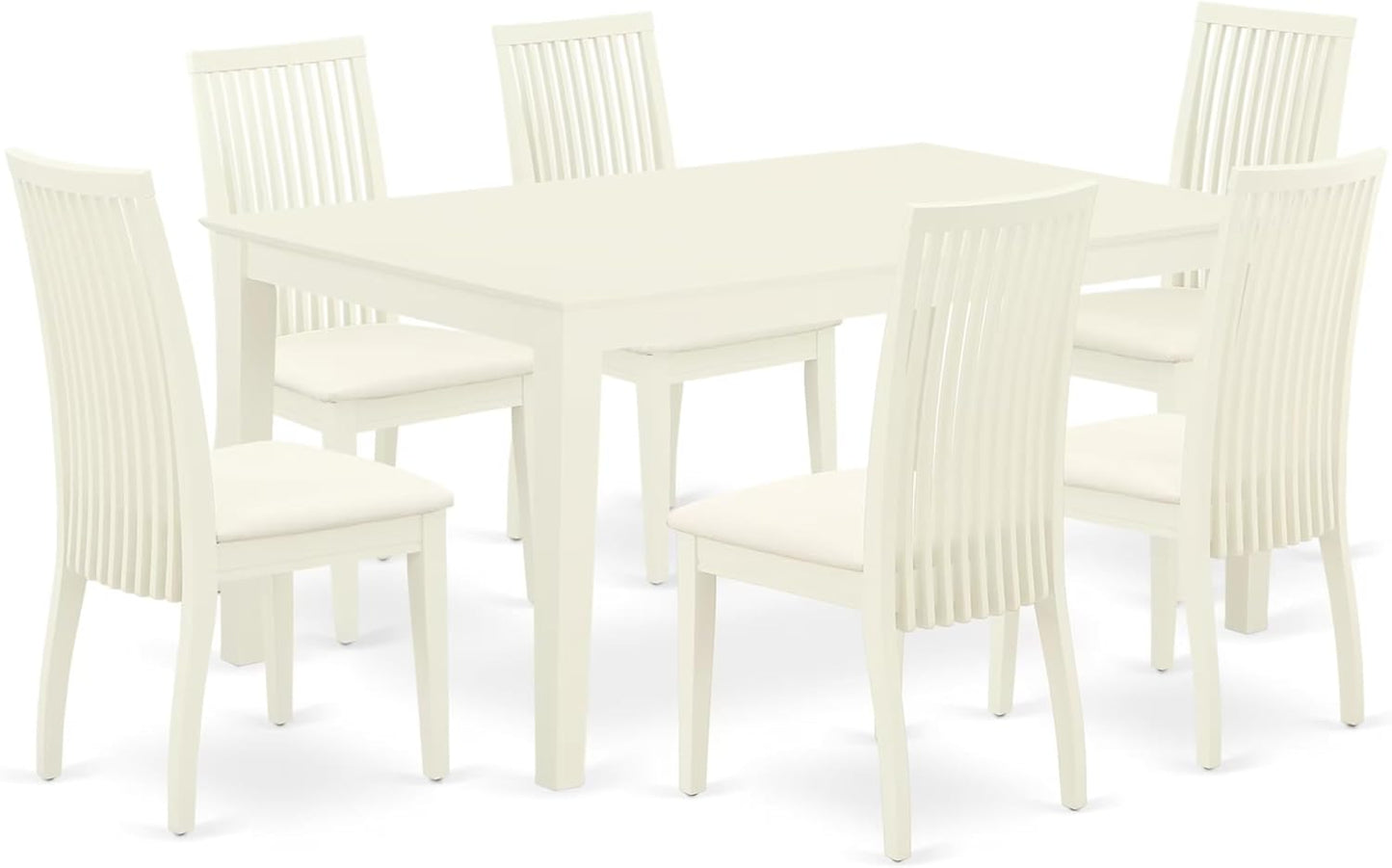 East West Furniture CAIP7-LWH-C 7 Piece Kitchen Table & Chairs Set Consist of a Rectangle Dining Room Table and 6 Linen Fabric Upholstered Dining Chairs, 36x60 Inch, Linen White