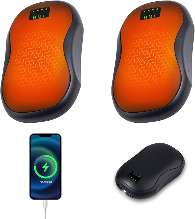 Rechargeable Hand Warmers 2 Pack, 5200mAh Electric Hand Warmers, AI Smart Heat Up to 118℉ with 13Hrs Warmth Portable Pocket Heater for Christmas, Office, Outdoor, Golf, Hunting, Camping
