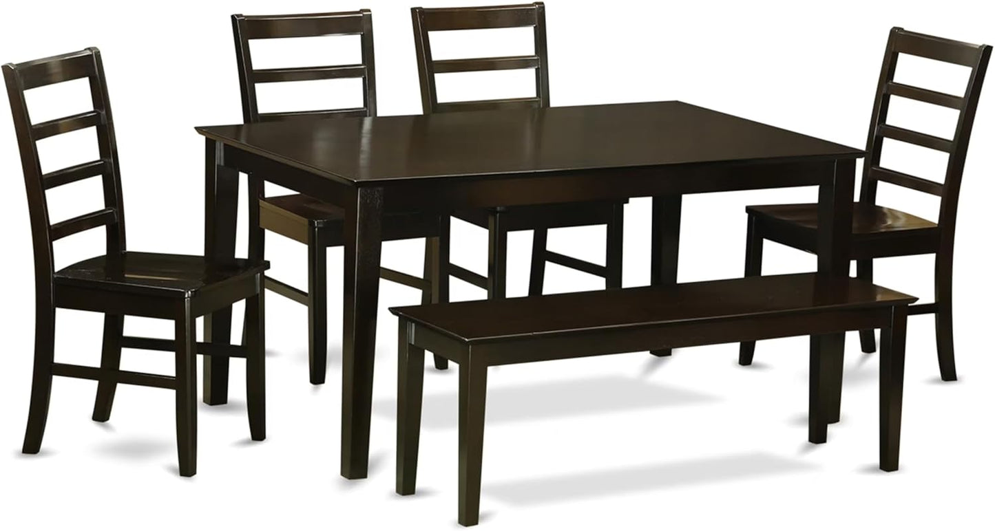 East West Furniture CAPF6-CAP-W 6 Piece Dining Table Set Contains a Rectangle Wooden Table and 4 Dining Room Chairs with a Bench, 36x60 Inch, Cappuccino