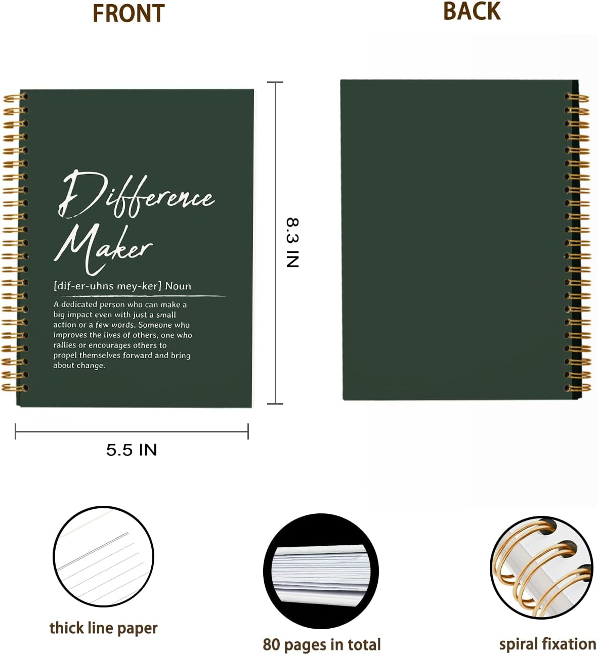 OXW Difference Maker Gift Notebook Journal, Office Notebook for Work, Thank You Gifts for Leader Mentor Boss, Leadership Gifts Journal, Dark Gren Spiral Notebook 5.5 x 8.3