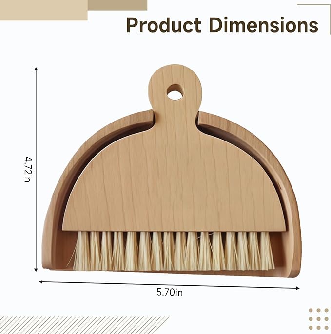 Dustpan and Brush Set, Wood Handheld Broom for Easy Cleaning, Compact Desk Kit, Ideal for Kitchen, Office, and Workshop Use