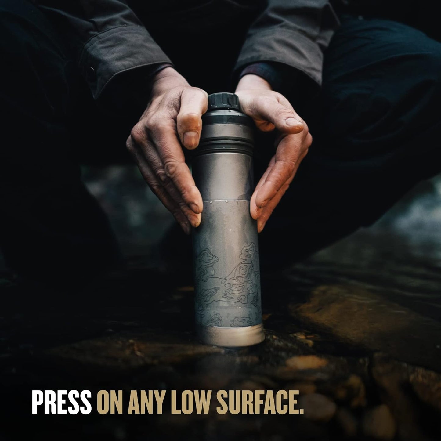 GRAYL UltraPress Titanium 16.9 oz Water Purifier & Filter Bottle for Hiking, Backpacking, Survival, Bushcraft, Travel (Olive Drab)