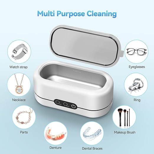 Ultrasonic Jewelry Cleaner, 48KHz Ultrasonic Cleaner Machine for Jewelry, Eyeglasses, Rings, Watch Strap, Dentures- Dual Cleaning Modes, 304 Stainless Steel Tank