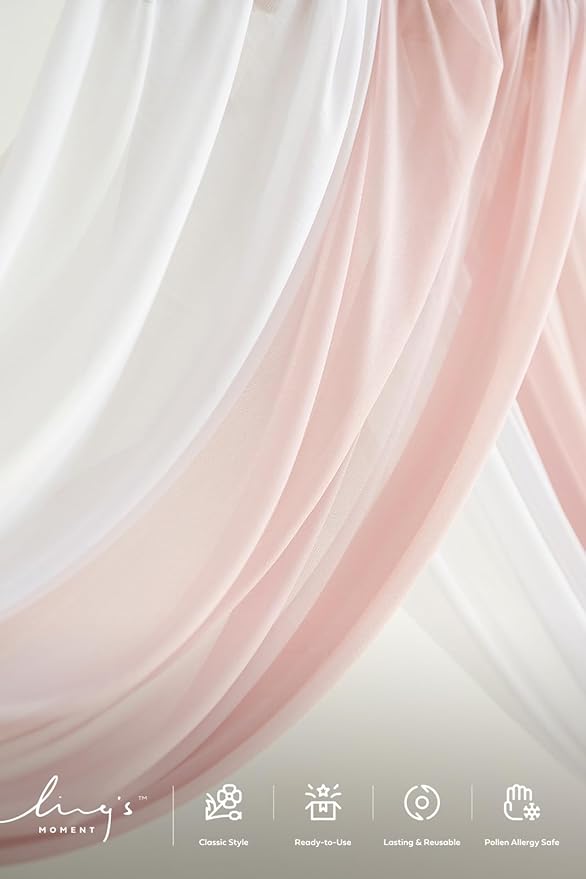 Ling's moment Pink Artificial Wedding Arch Flowers Kit Pack of 4, 2pcs Hanging Flower Arrangement 2pcs Chiffon Drapes Ceremony Reception Spring Silk Rose Arbor Backdrop Floral Garden Outdoor Decor