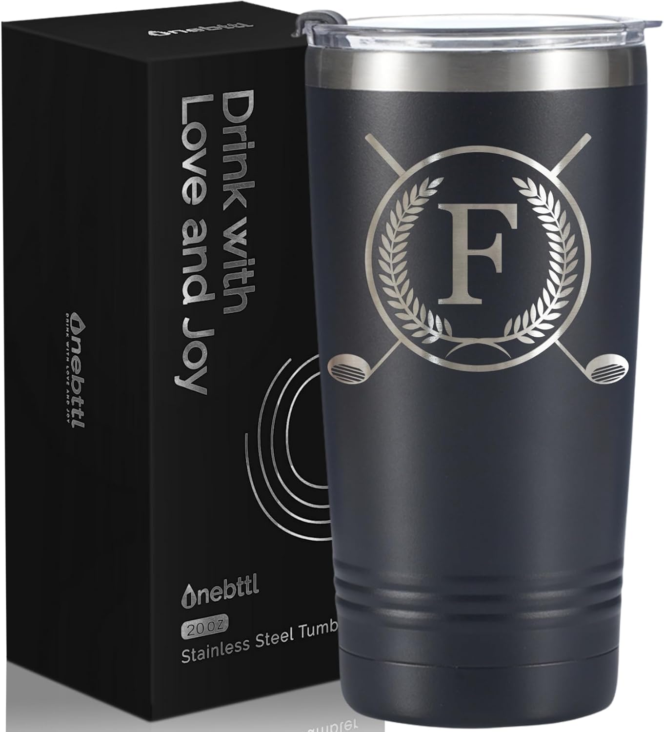 Onebttl Golf Gifts for Men with Initial for Golfer & Golf Lovers, 20oz Travel Mug, Perfect Gifts for Men, Birthday, Christmas - F