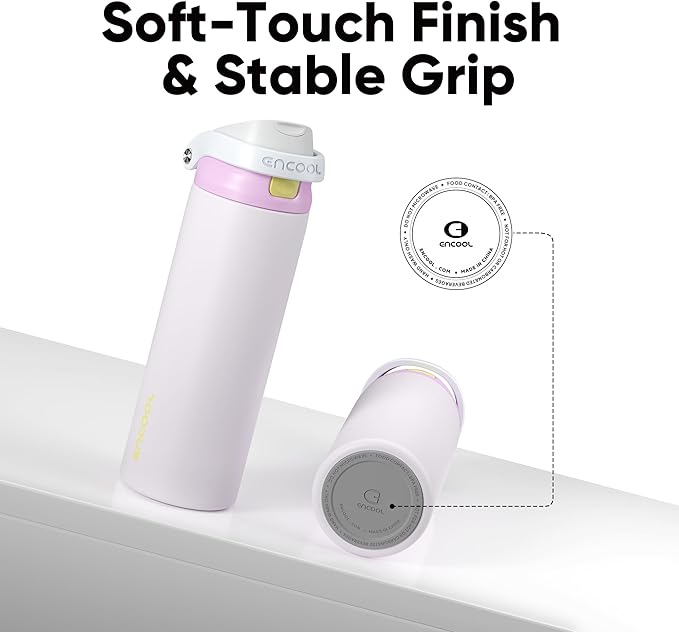 ENCOOL Leakproof Insulated Water Bottle with Straw Dual-Sip Water Bottle Bag-Safe Design for Work, Commute & Gym – Keeps Drinks Cold All Day, 24 oz, Lemonade Pink