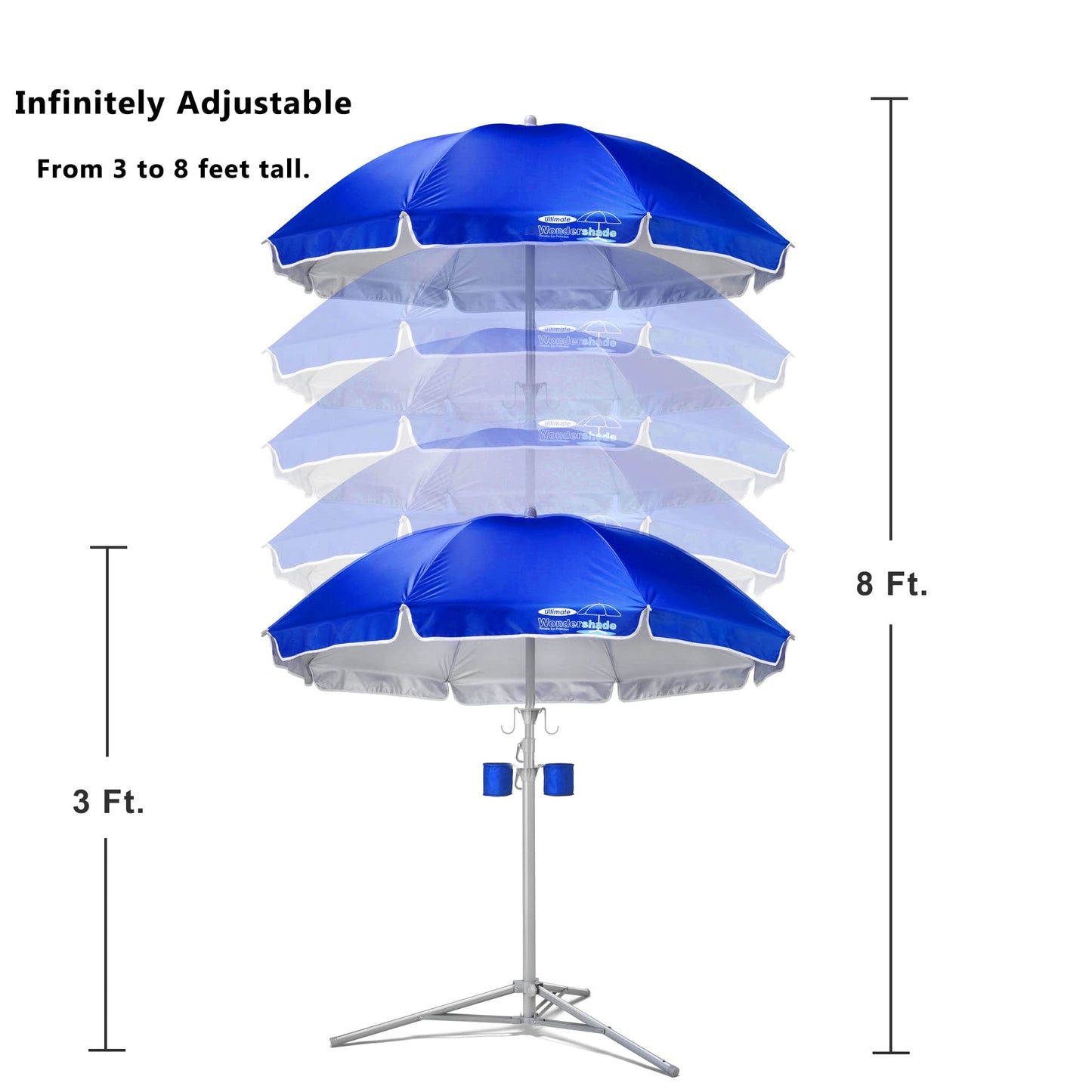 Wondershade Ultimate Portable Sun Shade Umbrella – Lightweight Adjustable Outdoor Patio & Beach Umbrella with Tripod Base (Blue)
