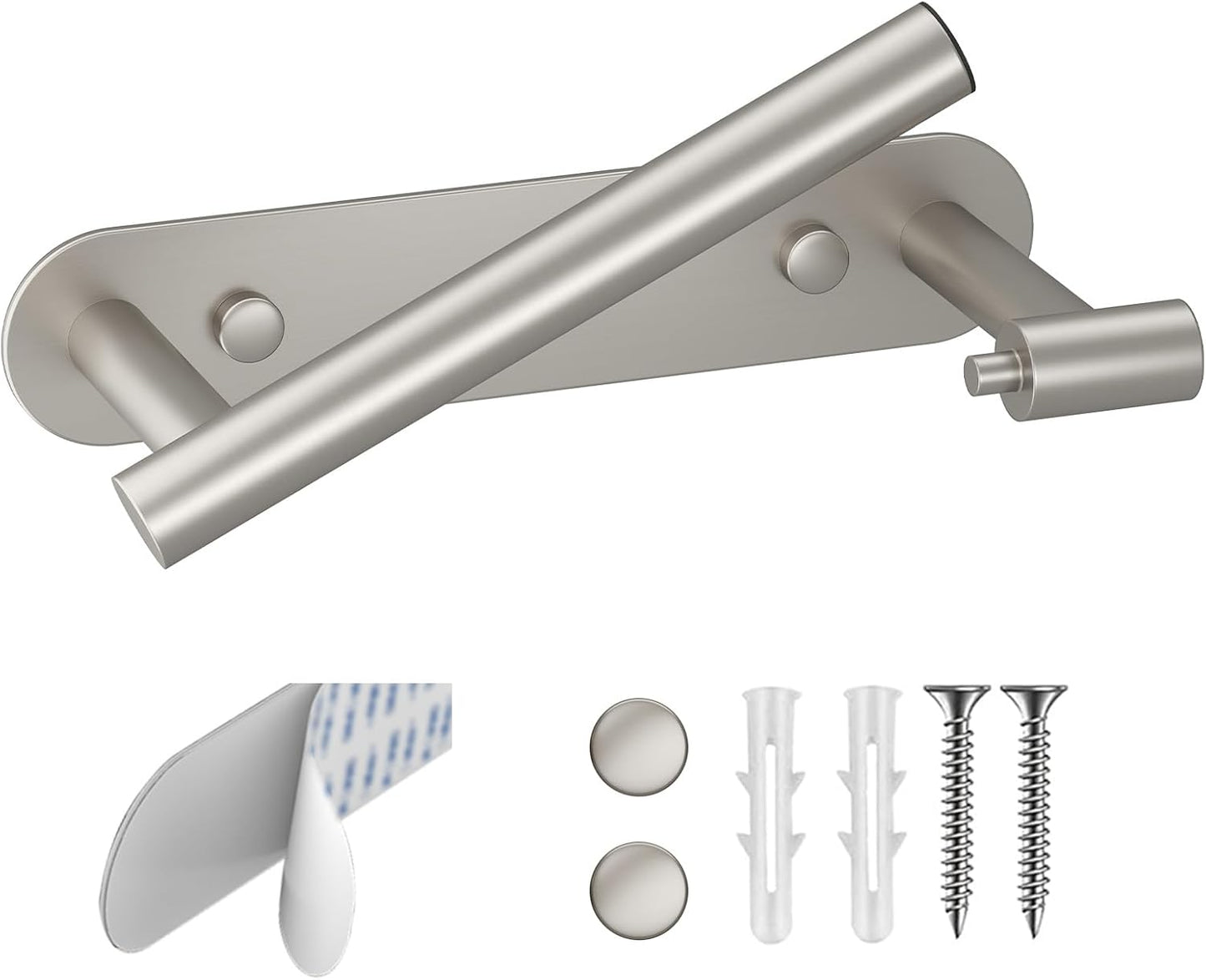 BESy Adhesive or Screw Toilet Paper Holder Wall Mount Rustproof Modern Roll Holder Flexible Pivoting Adjustable Tissue Handle with Self Adhesive or Mounted with Screws Stainless Steel Brushed Nickel