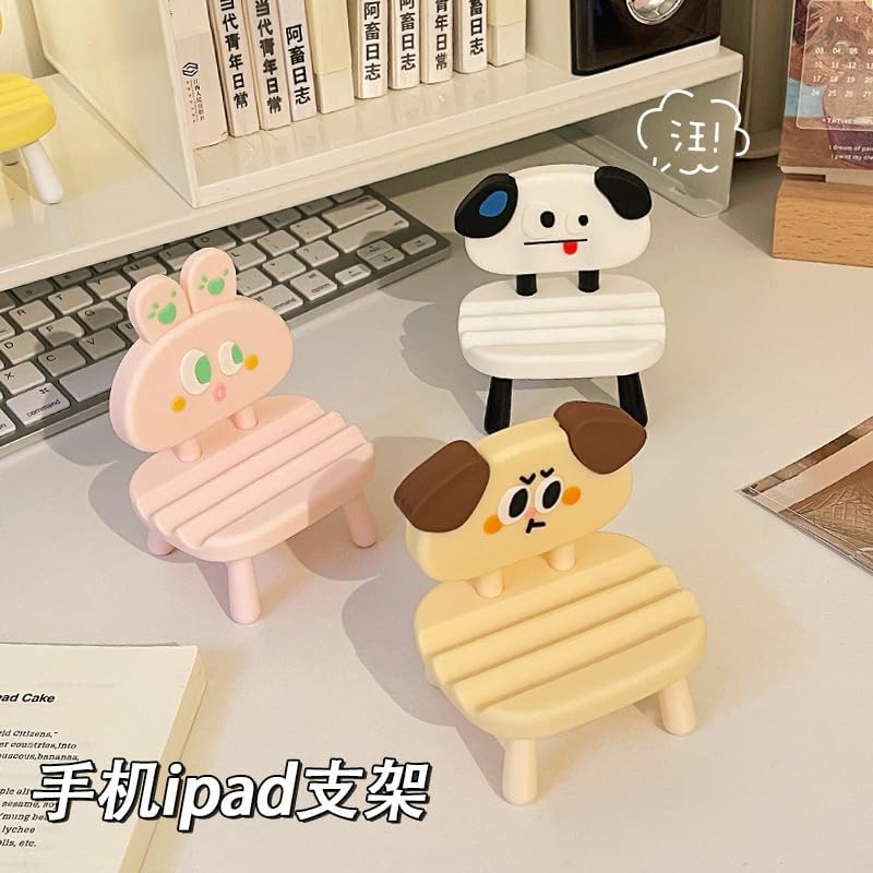 Super Cute Funny Face Animal Chair Cell Phone Stand, Adjustable Mobile Phone Support‌ Holder‌ Cellphone Mount‌ for Desk, Compatible with Phone 17 16 15 14 13, Smartphone, Pad, Tablet-White Dog