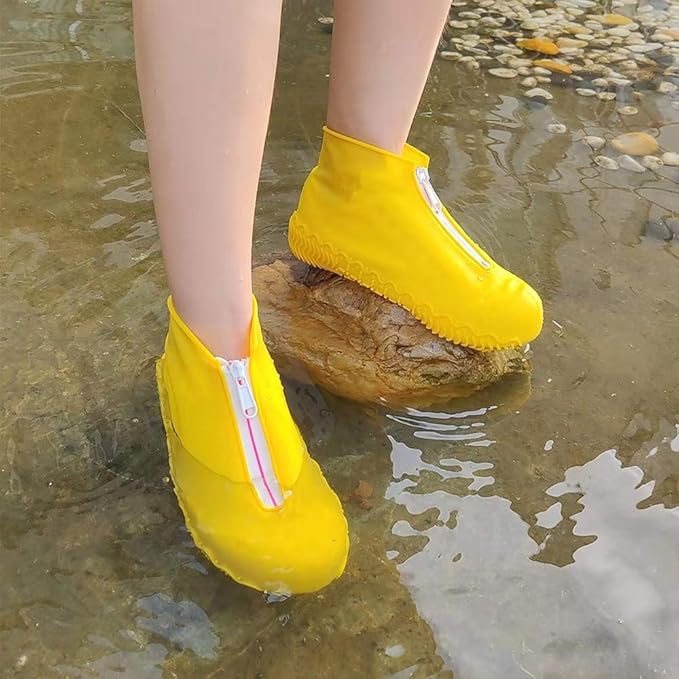 Waterproof Shoe Covers, Silicone Reusable Shoe Cover Non-slip Durable Zipper Elastic Rain Cover Protection for Men Women (XL (Women 11-13, Men 9.5-13), Yellow)