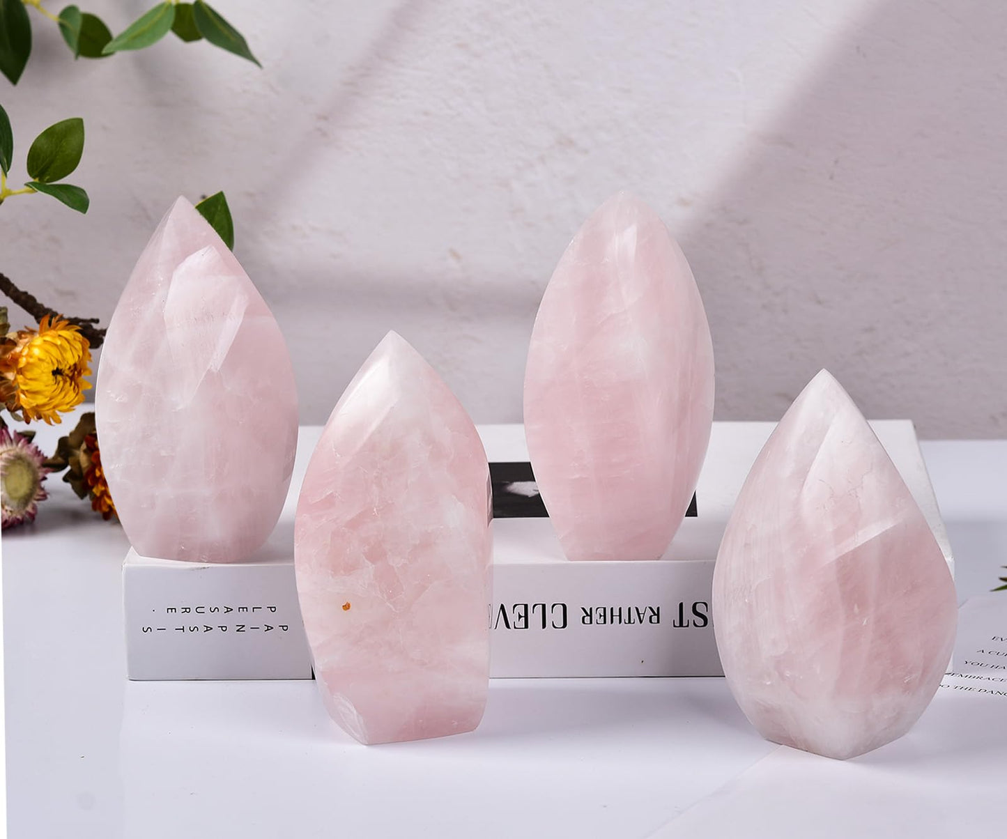 JIC Gem Rose Quartz Large Crystals Natural Healing Crystal Point Obelisk Tower Spiral 4 Sides Energy Gemstone Decoration Gifts 1.1-1.7 Lbs