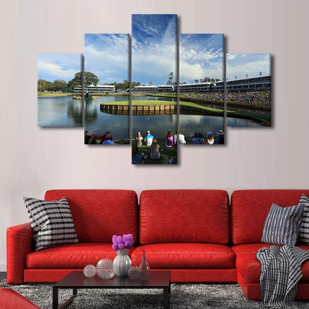 5 Piece TPC Sawgrass Golf Course Pictures Wall Art Canvas Prints Golf Course Field Paintings American Golf Course Wall Decor for Living Room Bedroom Office Paintings Framed Ready to Hang - 60"W x 40"H