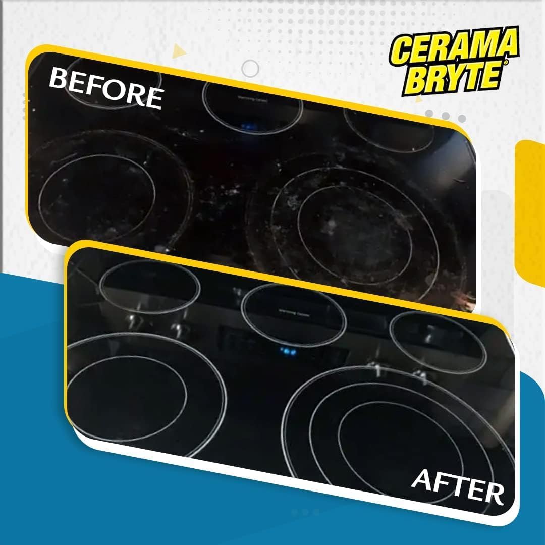Cerama Bryte Best Value Kit: Ceramic Cooktop Cleaner 28oz, Scraper, 10 Pads, Burnt-on Grease Remover 2oz, 4 Piece Set