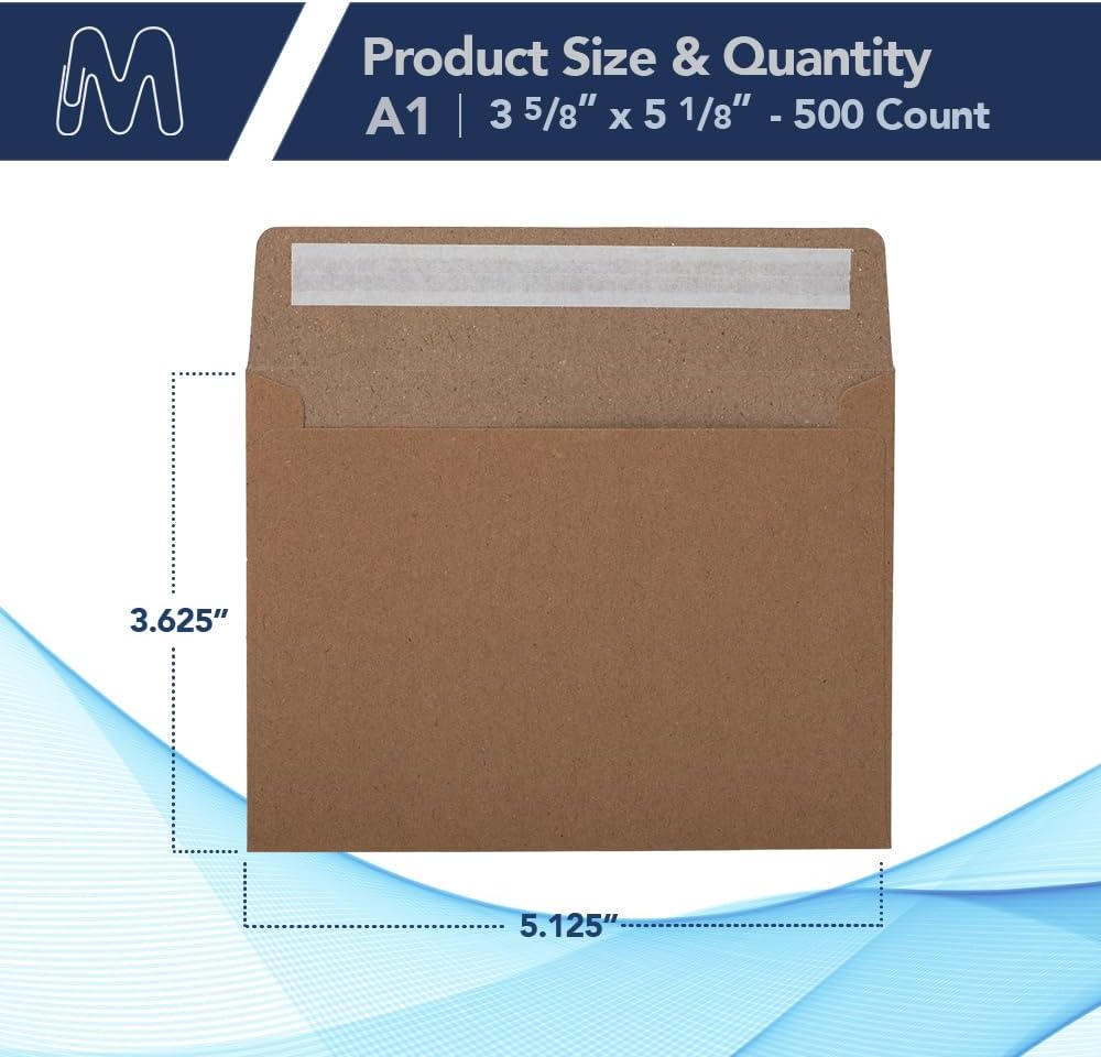 MOS A1 Kraft Envelopes 3.6 x 5.1 Inch 100 Pack — Brown Self-Seal Heavyweight Invitation Envelopes for RSVP, Thank You Cards, Gift Cards, Weddings, Business Mailings