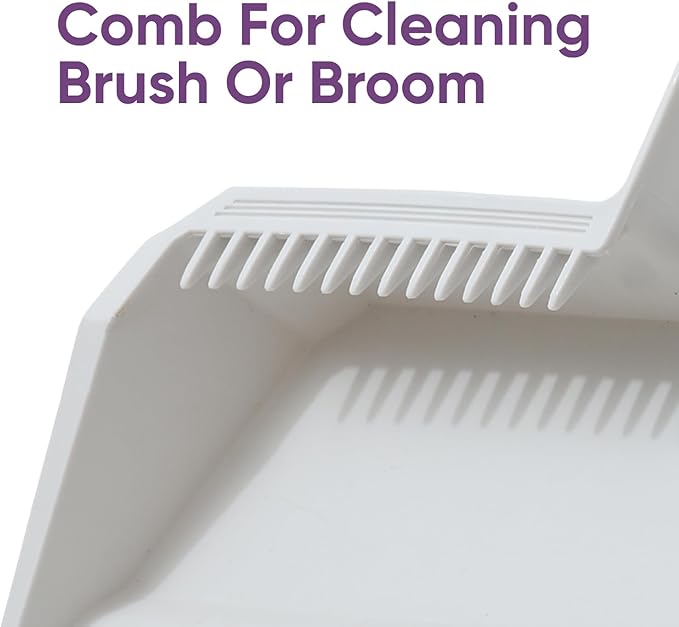 Superio 4-Pack Wide Plastic Dustpan with Comb - 16" Wide, Rubber Lip, Broom Handle Clip, White