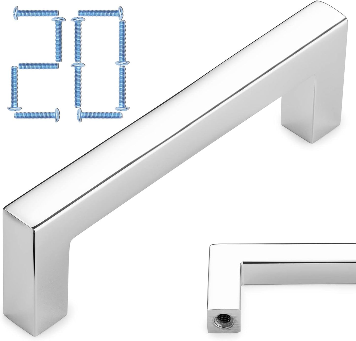 KOOFIZO 20-Pack Solid Square Bar Cabinet Handle - Chrome Furniture Pull, 3 Inch/76mm Screwhole Distance for Kitchen Cupboard Door, Bedroom Dresser Drawer, Bathroom Wardrobe Hardware