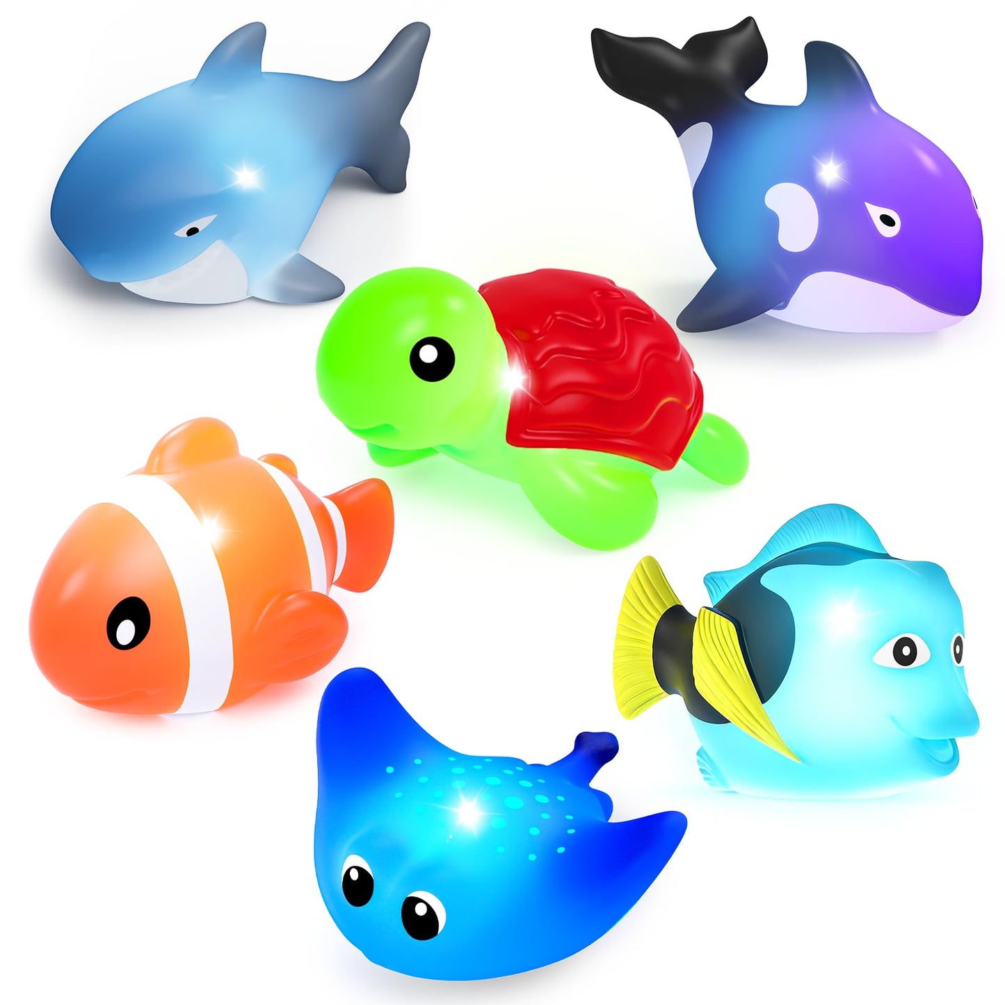 ZGLYMUS Light Up Bath Toys,No Hole Mold Free Baby Bath Toys,Ocean Animal Water-Activated Lights Flashes and Change Color,Sensory Lights Toys for Babies and Toddlers,Bathtub,Shower,Water Table, Pool