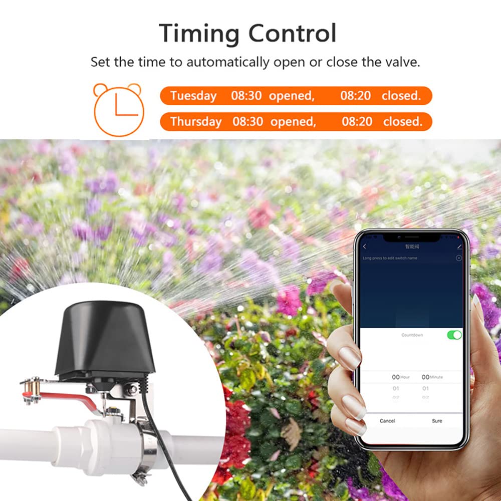 EVERSECU Tuya Smart WiFi & Bluetooth Smart Water Valve, Shutoff WiFi Control Water Valve Compatible with Alexa, Google and Application Program iOS/Android