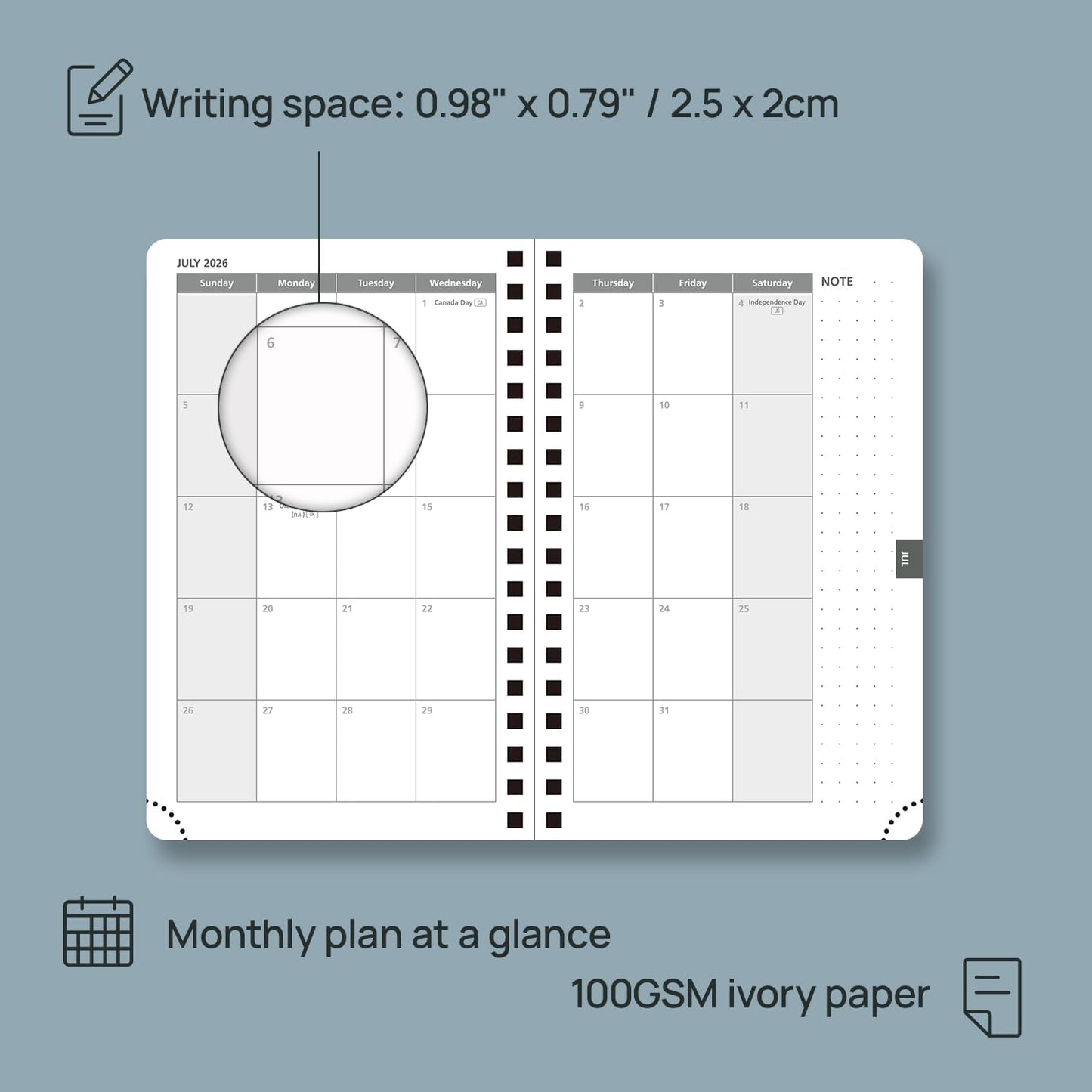 POPRUN 2026 Planner (Pocket Size 4''x 6.25'' Wire-Bond Hard Cover) Calendar Weekly and Monthly (Jan.2026-Dec.2026) Small Planner with Hourly Time Slots, for Purse, 100 GSM - Pacific Green